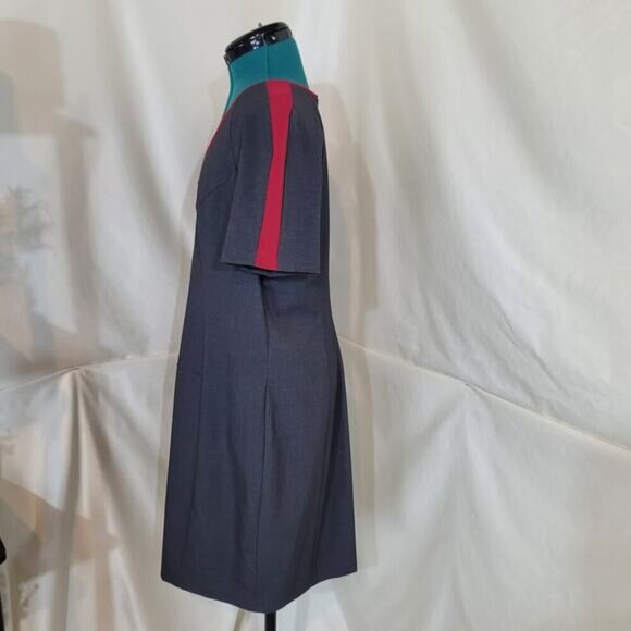 Marc New York by Andrew Marc Gray Pencil Dress, Red Striped Shoulders - Size 14 - Picture 3 of 10